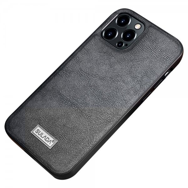 Sulada iPhone 14 Pro Max Deksel Skinntekstur Svart