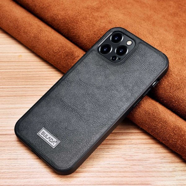 Sulada iPhone 14 Pro Max Deksel Skinntekstur Svart