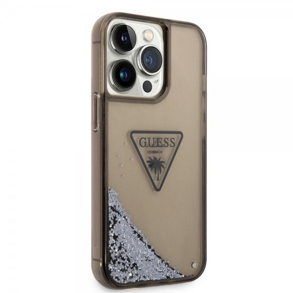 Guess iPhone 14 Pro Max Deksel Liquid Glitter Translucent Svart