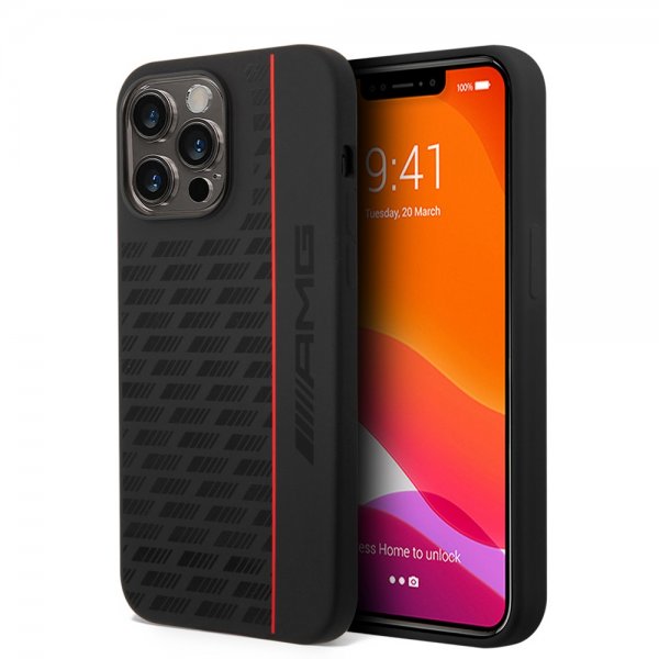 AMG iPhone 14 Pro Max Deksel Liquid Silicone Carbon Pattern Svart