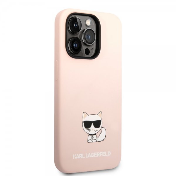 Karl Lagerfeld iPhone 14 Pro Max Deksel Liquid Silicone Choupette Rosa