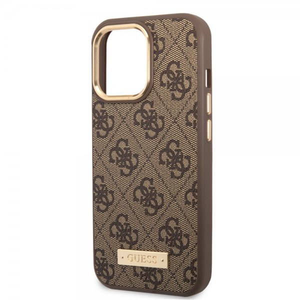 Guess iPhone 14 Pro Max Deksel Metal Plate Logo MagSafe Brun