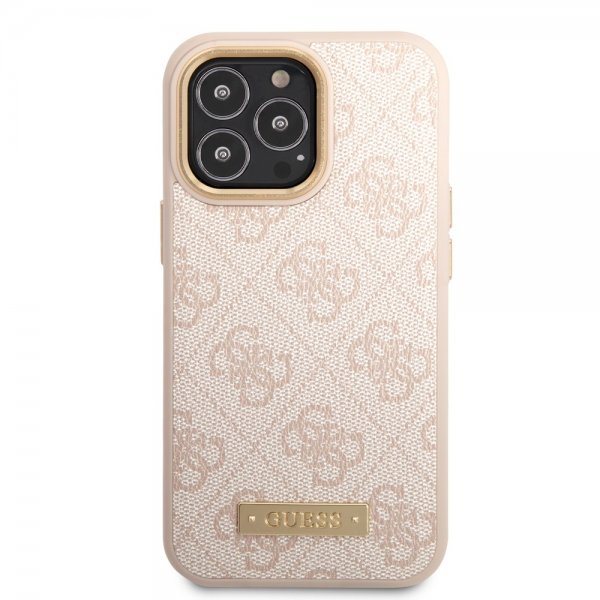 Guess iPhone 14 Pro Max Deksel Metal Plate Logo MagSafe Rosa
