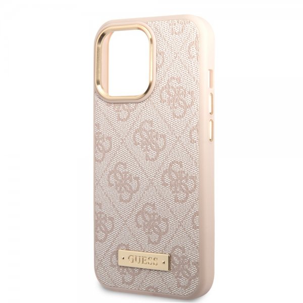 Guess iPhone 14 Pro Max Deksel Metal Plate Logo MagSafe Rosa