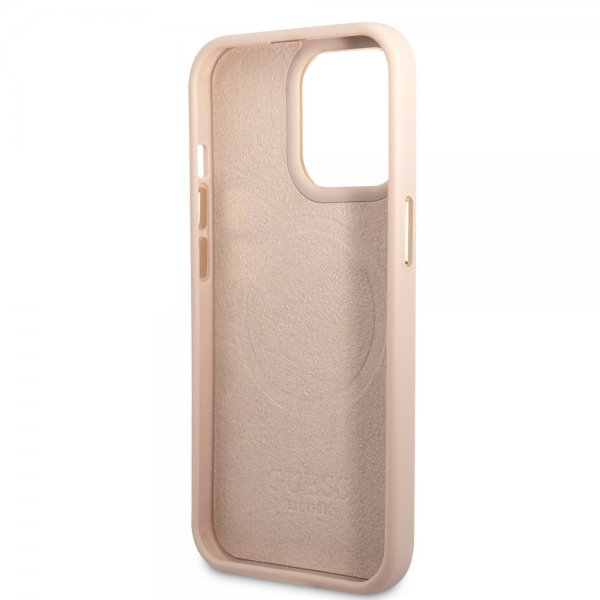 Guess iPhone 14 Pro Max Deksel Metal Plate Logo MagSafe Rosa