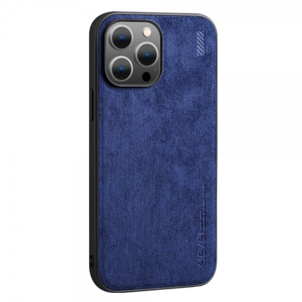 X-Level iPhone 14 Pro Max Deksel Semsket skinn tekstur Blå