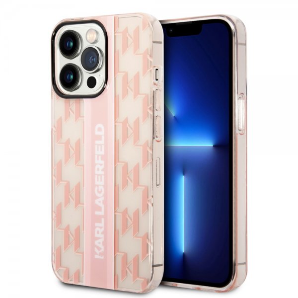 Karl Lagerfeld iPhone 14 Pro Max Deksel Monogram Vertical Stripe Rosa
