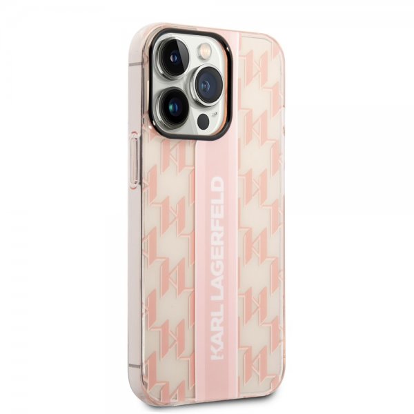 Karl Lagerfeld iPhone 14 Pro Max Deksel Monogram Vertical Stripe Rosa