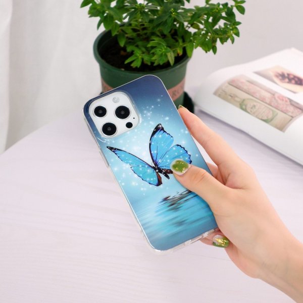 iPhone 14 Pro Max Deksel Motiv Blå Sommerfugl