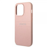 Guess iPhone 14 Pro Max Deksel Saffiano Metal Logo Stripes Rosa