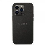 Guess iPhone 14 Pro Max Deksel Saffiano Metal Logo Stripes Svart