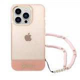 Guess iPhone 14 Pro Max Deksel Translucent with Strap Rosa