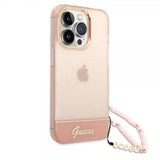 Guess iPhone 14 Pro Max Deksel Translucent with Strap Rosa
