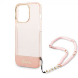 Guess iPhone 14 Pro Max Deksel Translucent with Strap Rosa