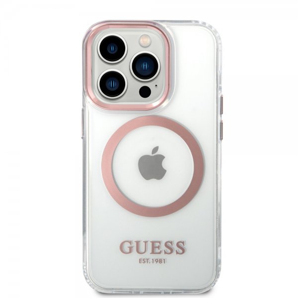 Guess iPhone 14 Pro Max Deksel Transparent MagSafe Rosa Transparent