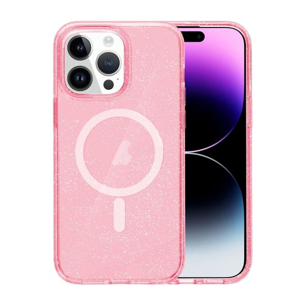 iPhone 14 Pro Deksel Glitter MagSafe Rosa