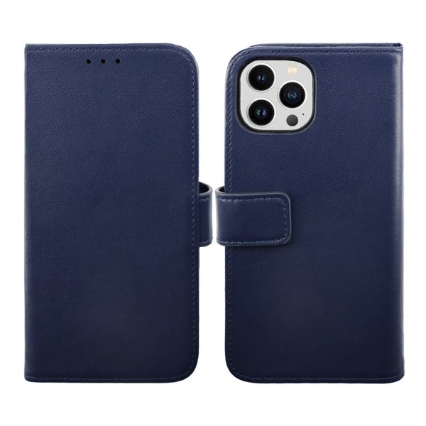 Rvelon iPhone 14 Pro Etui Ekte skinn Kortlommer Blå