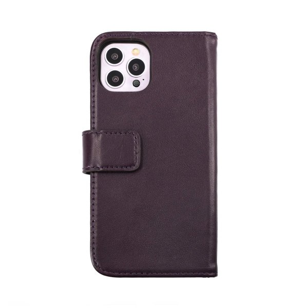 Rvelon iPhone 14 Pro Etui Ekte skinn Kortlommer Lilla