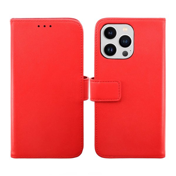 Rvelon iPhone 14 Pro Etui Ekte skinn Kortlommer Rød