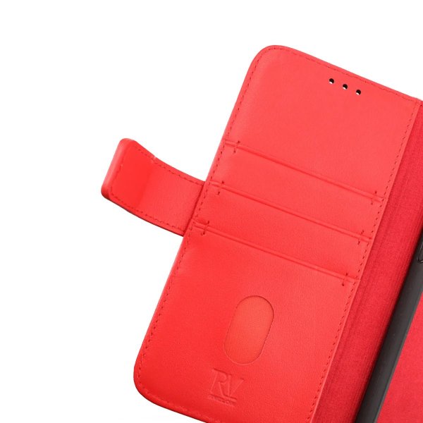 Rvelon iPhone 14 Pro Etui Ekte skinn Kortlommer Rød