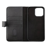Rvelon iPhone 14 Pro Etui Ekte skinn Kortlommer Svart