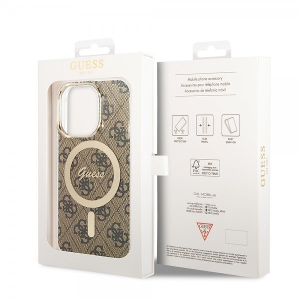 Guess iPhone 14 Pro Deksel 4G Pattern MagSafe Brun