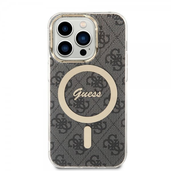 Guess iPhone 14 Pro Deksel 4G Pattern MagSafe Svart