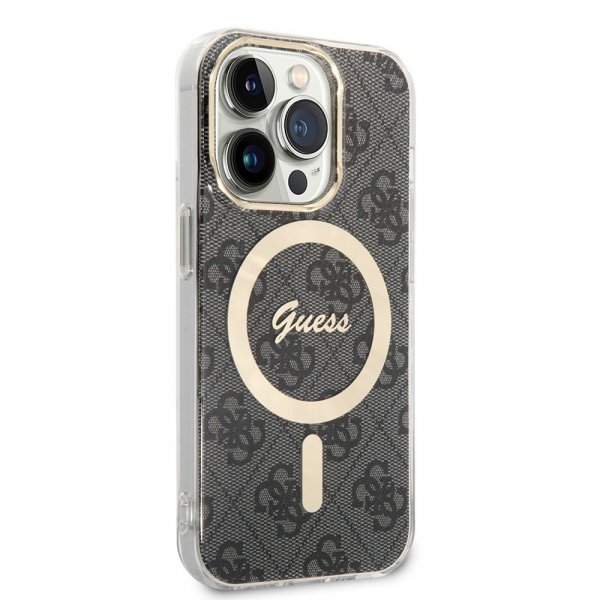 Guess iPhone 14 Pro Deksel 4G Pattern MagSafe Svart
