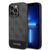 Guess iPhone 14 Pro Deksel Bottom Stripe Metal Logo Grå