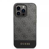 Guess iPhone 14 Pro Deksel Bottom Stripe Metal Logo Grå