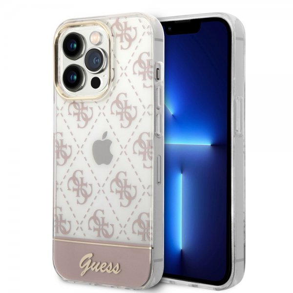 Guess iPhone 14 Pro Deksel Bottom Stripe Script Logo Rosa