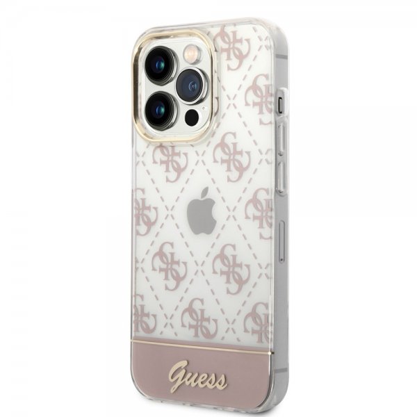 Guess iPhone 14 Pro Deksel Bottom Stripe Script Logo Rosa