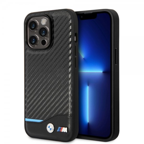 BMW iPhone 14 Pro Deksel Carbon Effect Printed Logo Svart