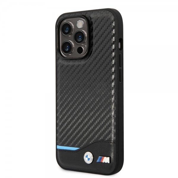 BMW iPhone 14 Pro Deksel Carbon Effect Printed Logo Svart