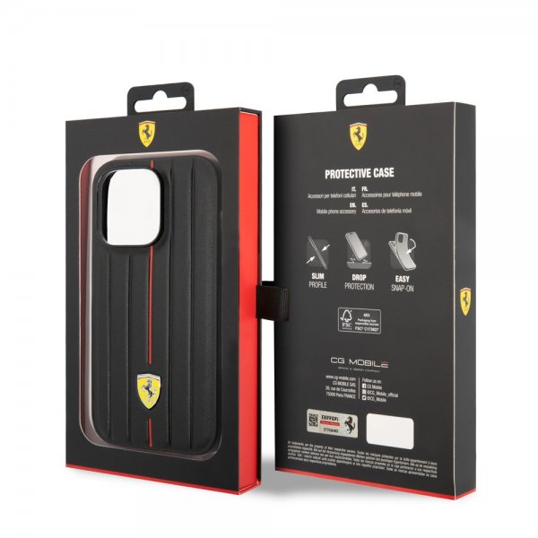 Ferrari iPhone 14 Pro Deksel Embossed Stripes Rød