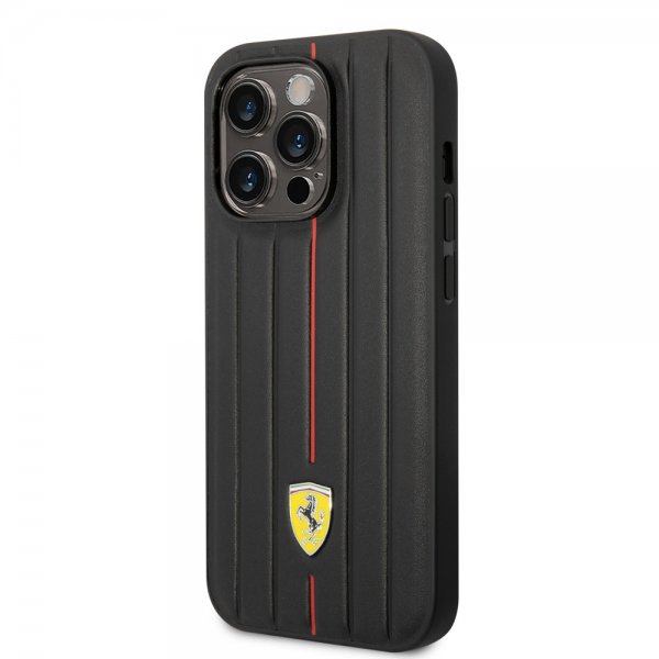 Ferrari iPhone 14 Pro Deksel Embossed Stripes Rød