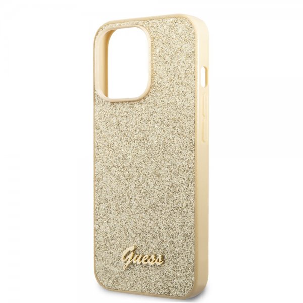 Guess iPhone 14 Pro Deksel Glitter Flakes Metal Logo Gull