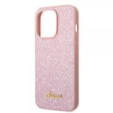 Guess iPhone 14 Pro Deksel Glitter Flakes Metal Logo Rosa