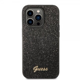 Guess iPhone 14 Pro Deksel Glitter Flakes Metal Logo Svart