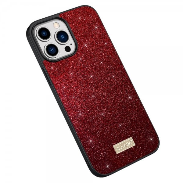 Sulada iPhone 14 Pro Deksel Glitter Rød
