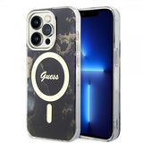 Guess iPhone 14 Pro Deksel Golden Marble MagSafe Svart