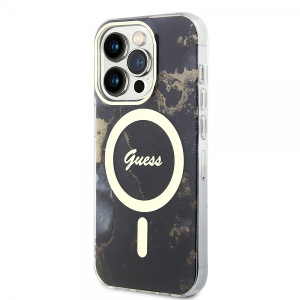 Guess iPhone 14 Pro Deksel Golden Marble MagSafe Svart