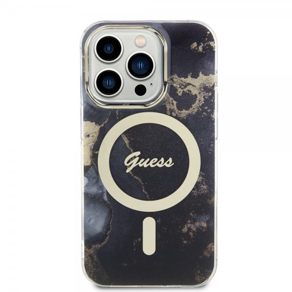Guess iPhone 14 Pro Deksel Golden Marble MagSafe Svart