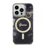 Guess iPhone 14 Pro Deksel Golden Marble MagSafe Svart