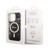 Guess iPhone 14 Pro Deksel Golden Marble MagSafe Svart