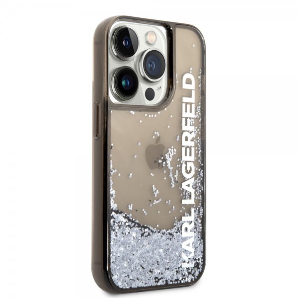 Karl Lagerfeld iPhone 14 Pro Deksel Liquid Glitter Translucent Svart