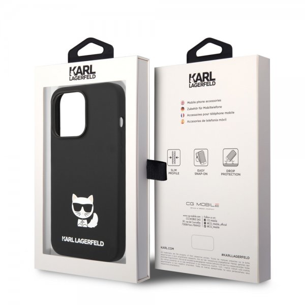 Karl Lagerfeld iPhone 14 Pro Deksel Liquid Silicone Choupette Svart