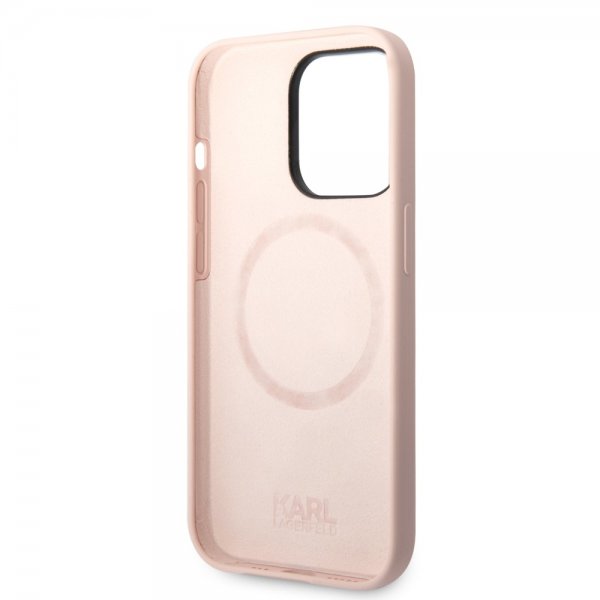 Karl Lagerfeld iPhone 14 Pro Deksel Liquid Silicone Karl & Choupette MagSafe Rosa