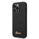 Guess iPhone 14 Pro Deksel Liquid Silicone Metal Logo Svart