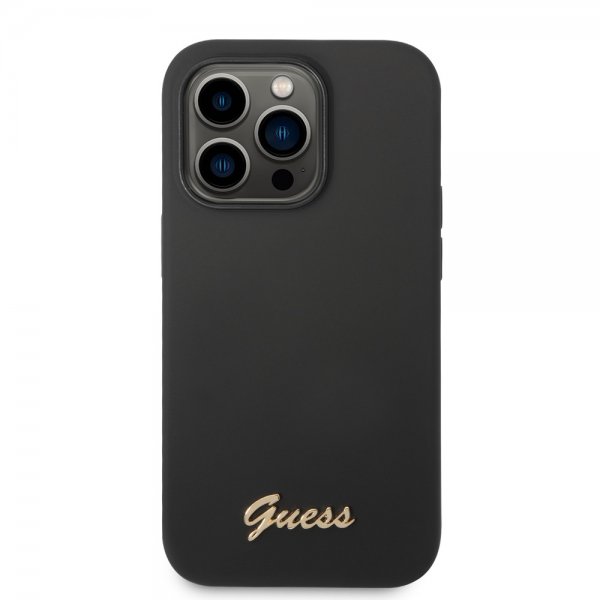 Guess iPhone 14 Pro Deksel Liquid Silicone Metal Logo Svart